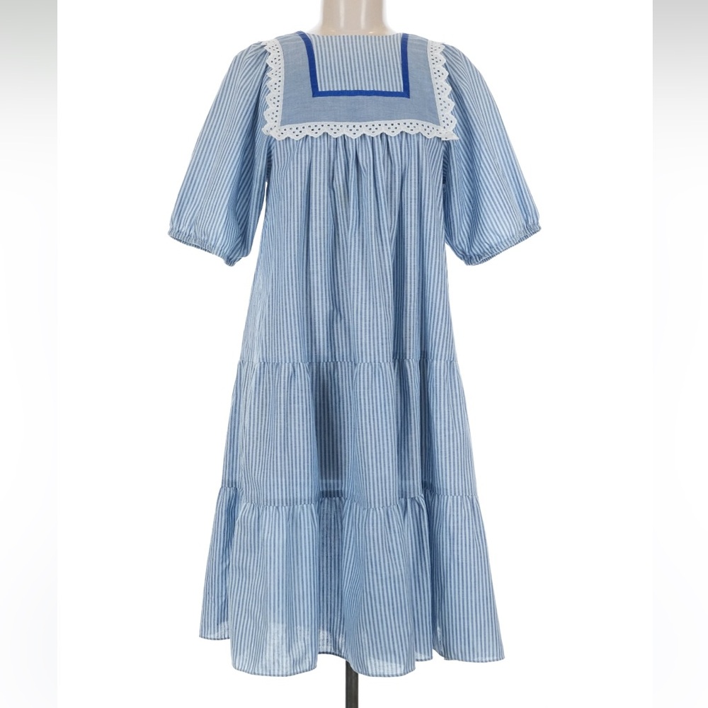 Vintage Liberty House Striped Tiered Prairie Dress with Lace Yoke